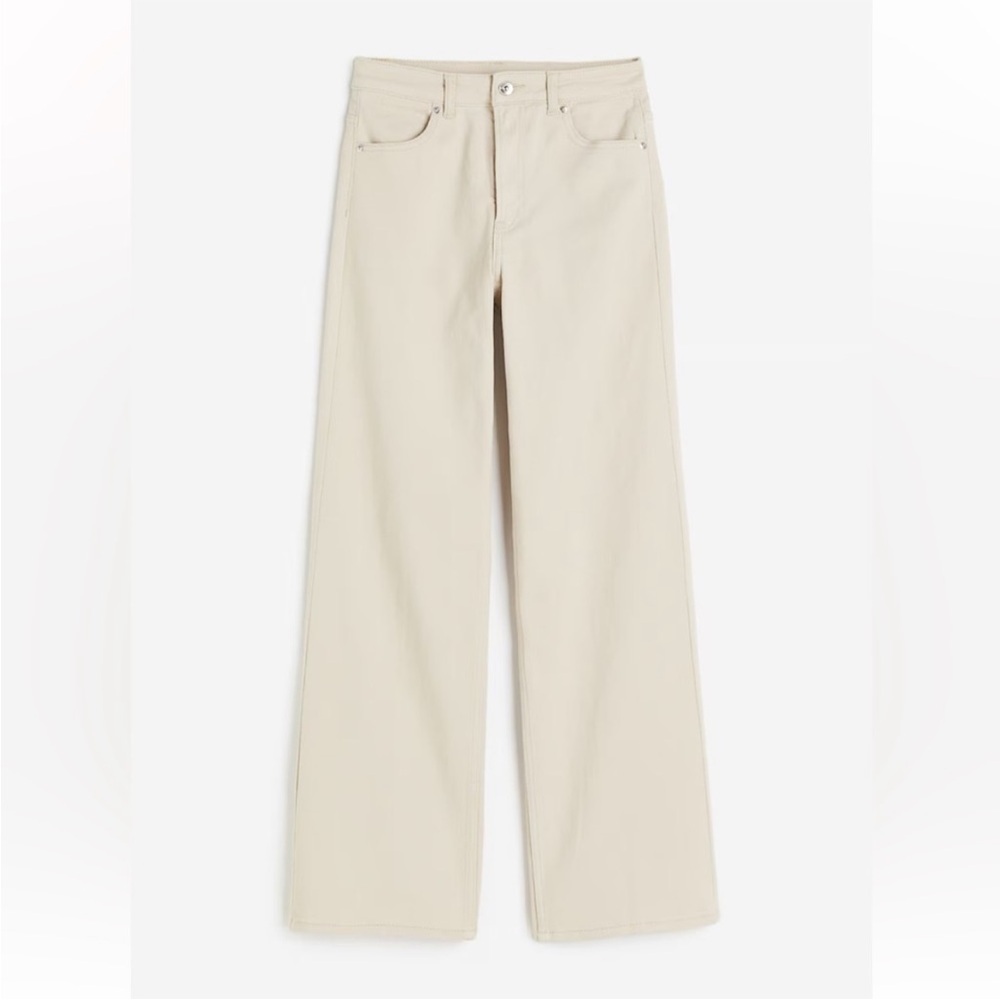 H&M WIDE-LEG TWILL PANTS Light Beige Women’s 12